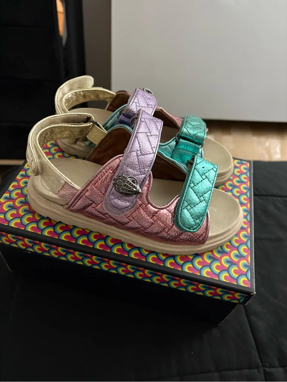 Kurt Geiger Metallic Pink Purple and Teal Girls Sandals - Picture 5 of 10